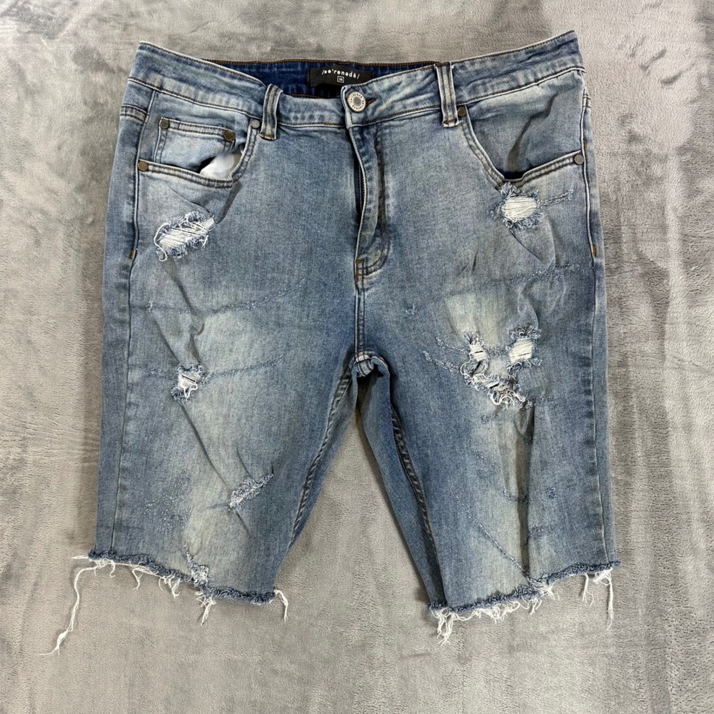 Serenade Distressed Denim Shorts Men's 36 Light Blue Jean Denim Jorts